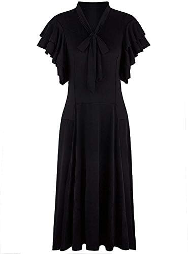 VIJIV Women's Vintage 1920s V Neck Long Bias Cut Sleeveless with Flutter Sleeves Bowknot Flapper Dress