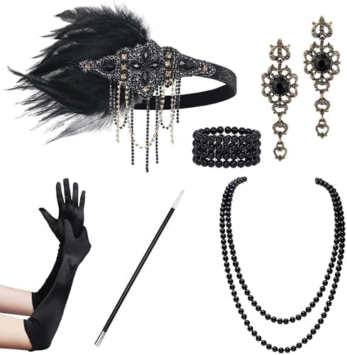 BABEYOND 1920s Accessories for Women - Flapper Feather Headband Headpiece for Women Pearl Bracelet Necklace Gloves