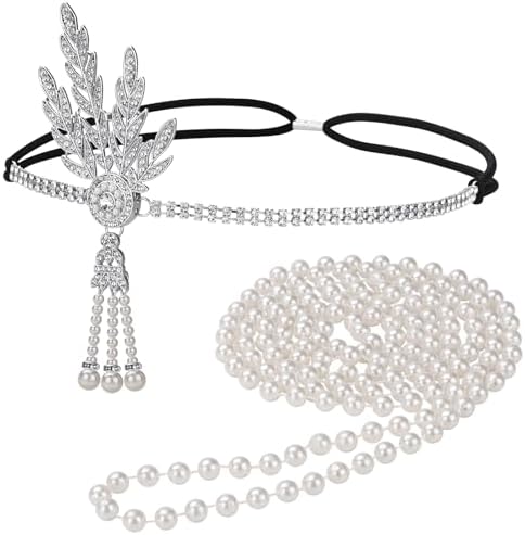 GHGMAO 1920s Great Gatsby Accessories Set for Women Roaring 20s Costumes Flapper Accessories Gatsby Headpiece Necklace
