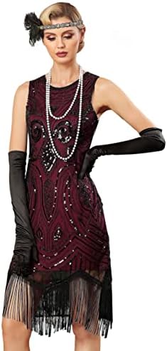 PrettyGuide Women's 1920s Gatsby Dress Sequin Beaded Vintage Art Deco Fringed Roaring 20s Flapper Party Dresses