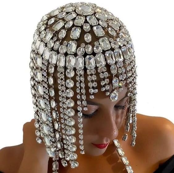 STONEFANS Vintage 1920s Rhinestone Headpiece Cap for Women Crystal Flapper Head Chain Hairpieces Gatsby Hair Accessories