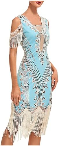 1920 Dresses Sexy Deep V Dress Women's Beaded Tassels Hem Flapper Dress Great Gatsby Fringed Cocktail Rave Party Prom Gowns