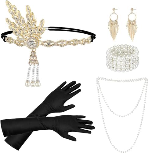 Dreamtop 1920s Great Gatsby Accessories Set, Flapper Costume Accessories Roaring 20s Accessories for Women Flapper Headpiece