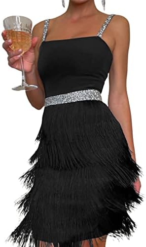 LYANER Women's Strappy Layered Fringe Cami Midi Dress Sleeveless Tassels Flapper Dresses