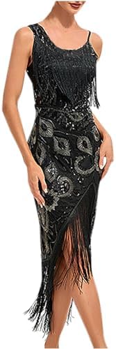 Prom Dress Women's 1920s Vintage Gatsby Fringed Flapper Dress Peacock Sequined Slit Dresses Roaring 20s Party Cocktail Gowns